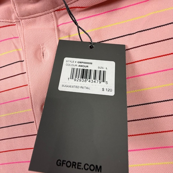 G/Fore Multi Stripe Tech Pique Men's Polo Amour Pink Sz L Golf Business Casual - Picture 10 of 10